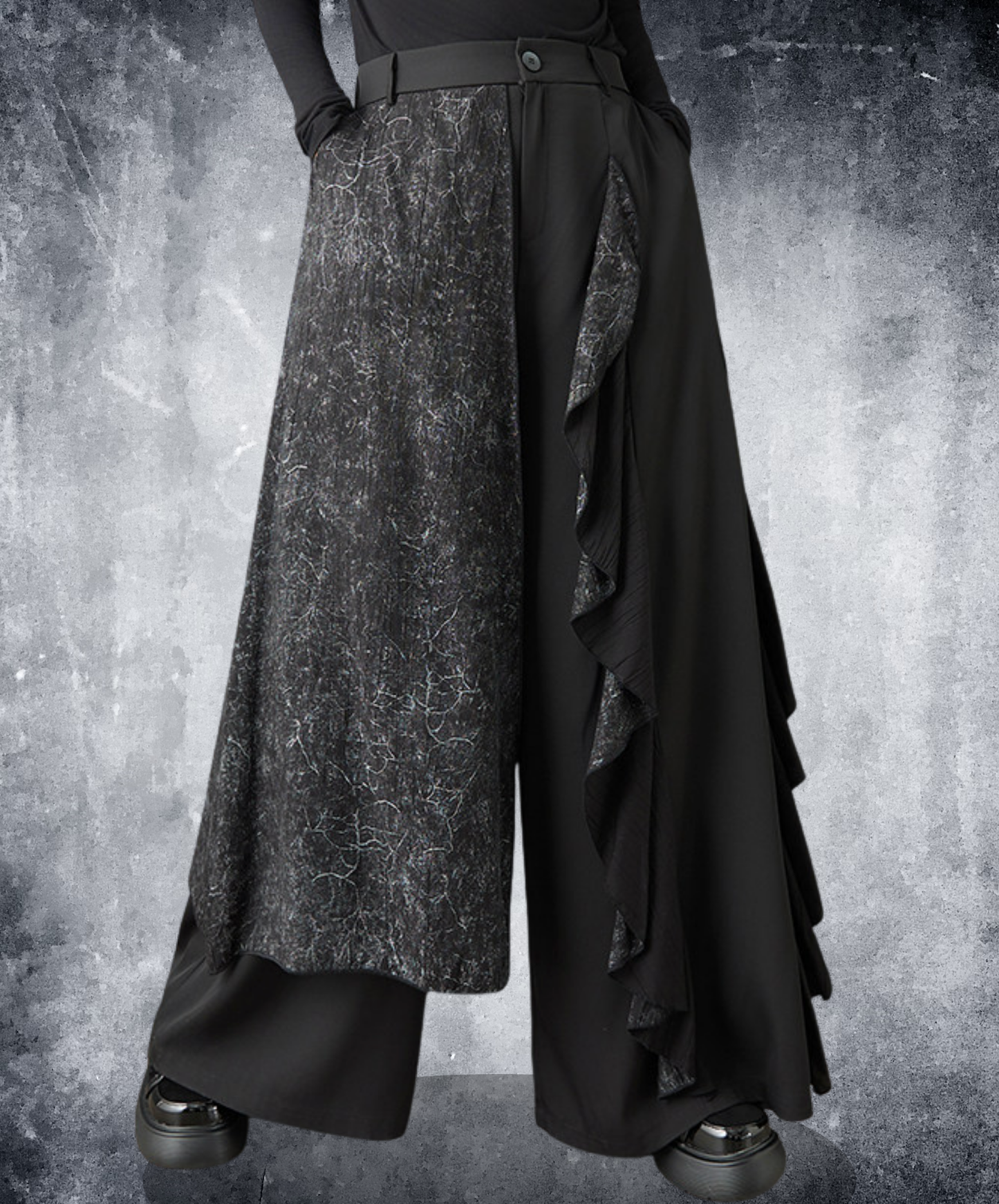 dark printed patchwork Irregular wide pants EN2727