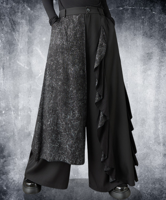 dark printed patchwork Irregular wide pants EN2727