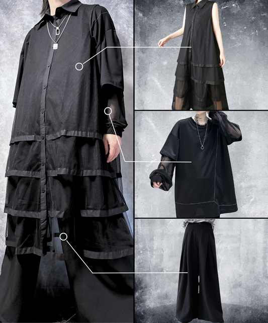 【限定1セット・30%OFF】dark mode outfit set EN3153（shirt + t-shirt + pants set）