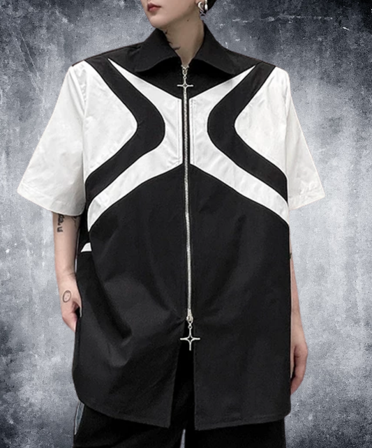 dark double zipper x design shirt EN2865