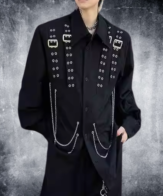 dark belt and chain decoration shirt EN2796