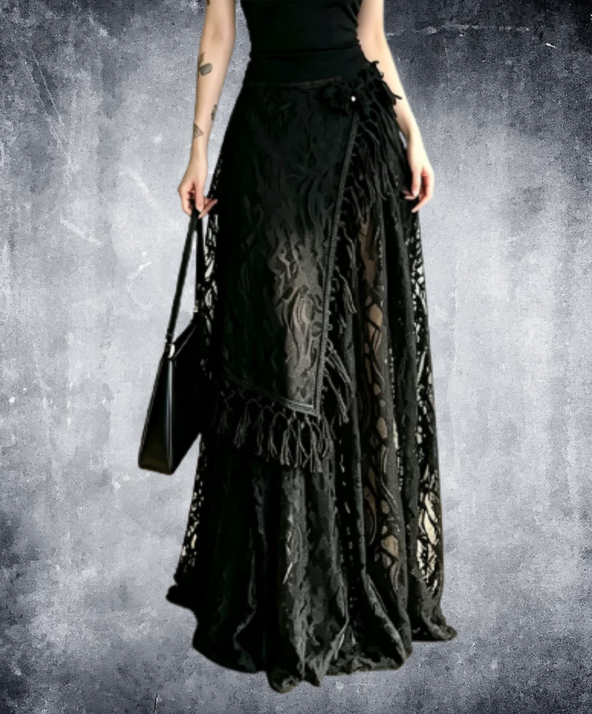 openwork pattern with fringe detailing skirt EN3219