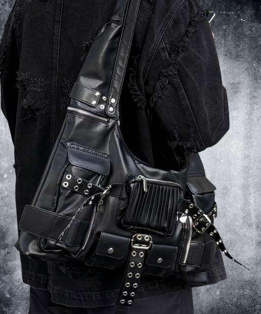 multi-pocket studded shoulder bag EN2730