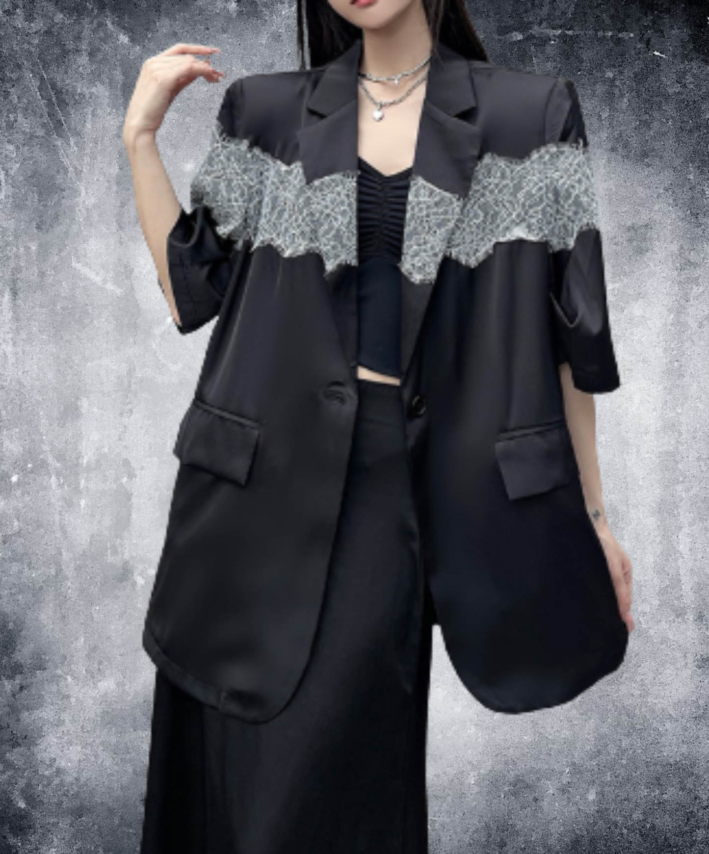 sheer with lace trim jacket EN3077