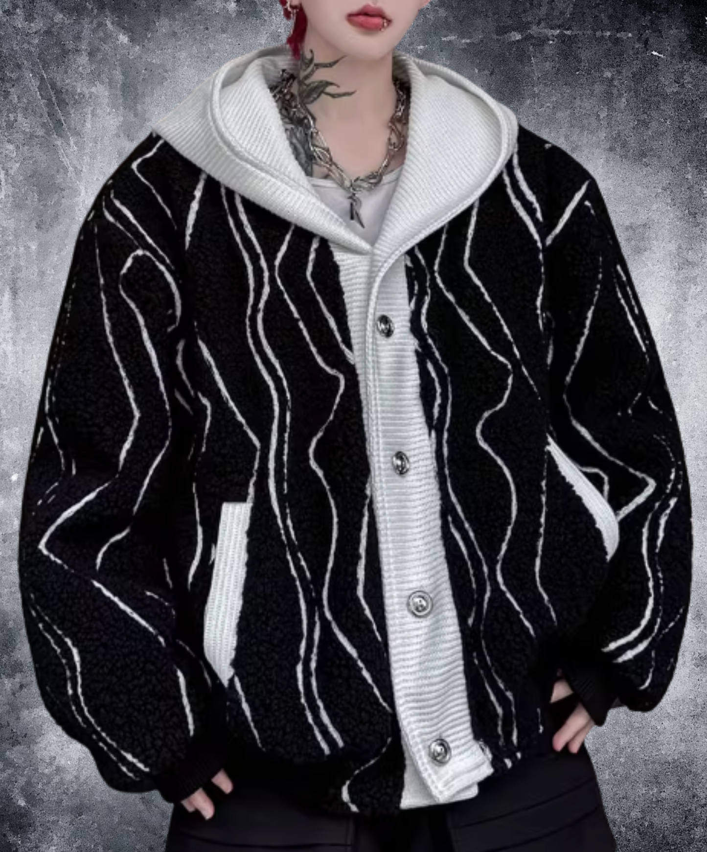 irregular striped hoodie jacket EN2596