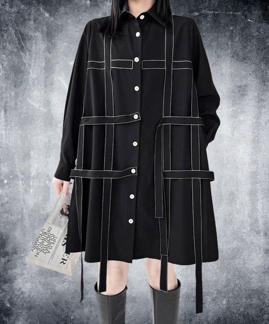 dark grid stitch decoration shirt EN2841