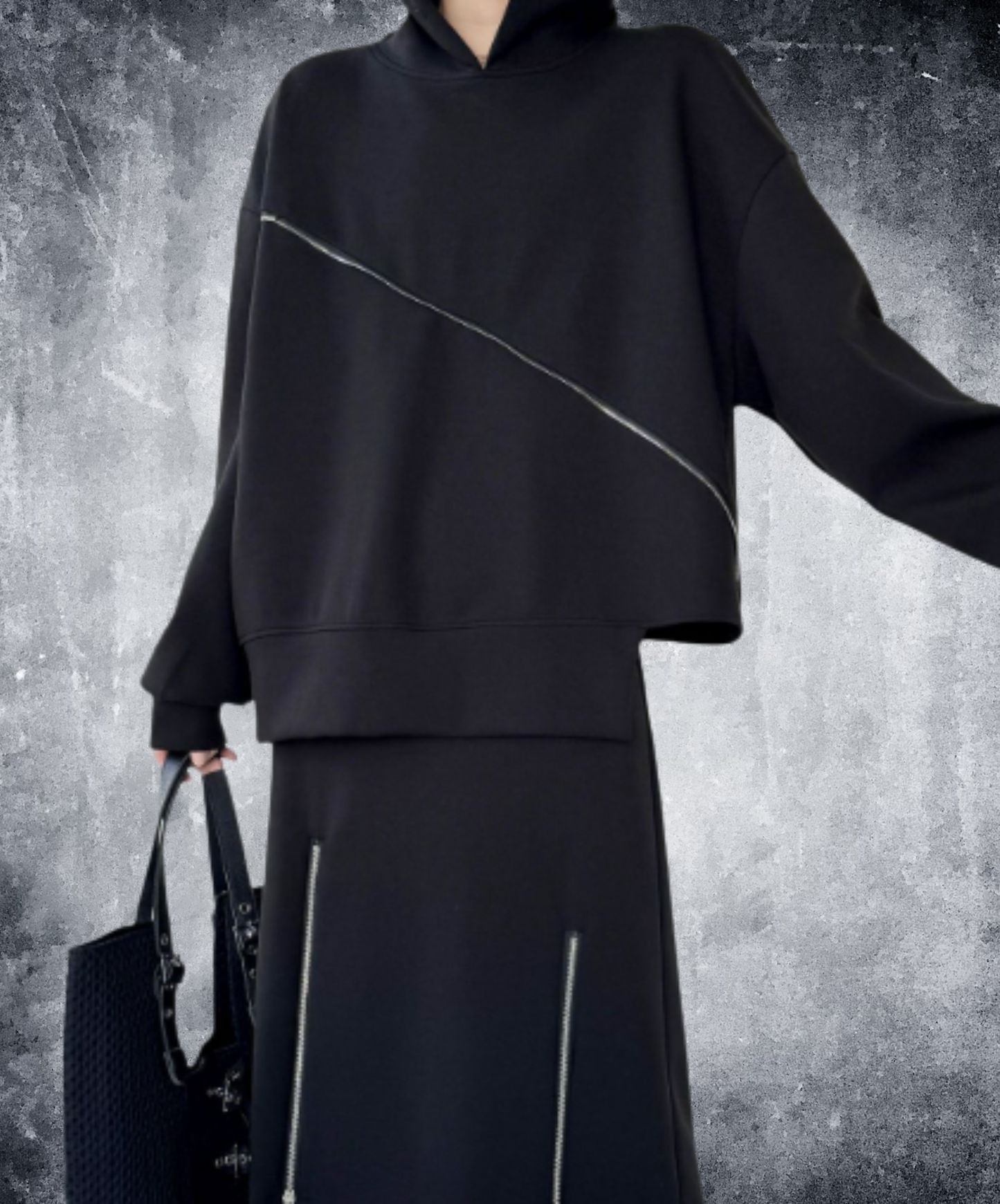 diagonal design asymmetrical hem hoodie EN3129
