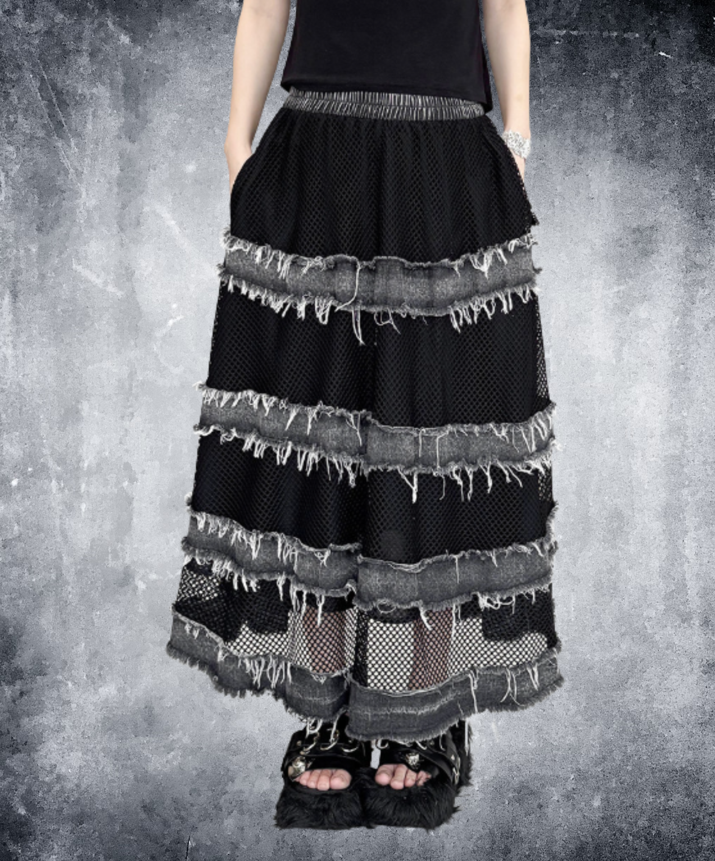 mesh patchwork with elastic waist skirt EN2999