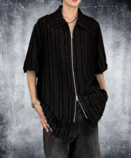 frayed design double zipper shirt EN2976