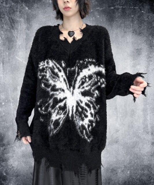 raw-edge design butterfly motif sweater EN3189
