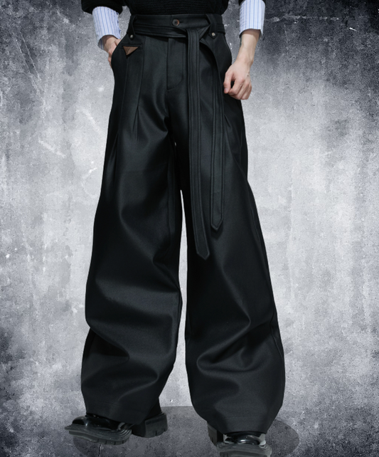 shiny pleated straight leg pants EN2639