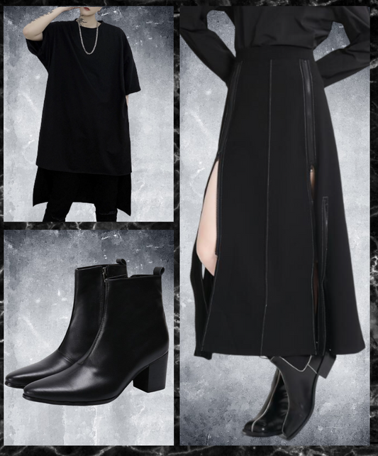 【style29】dark mode outfit set EN1045（ t-shirt+ skirt + boots set）