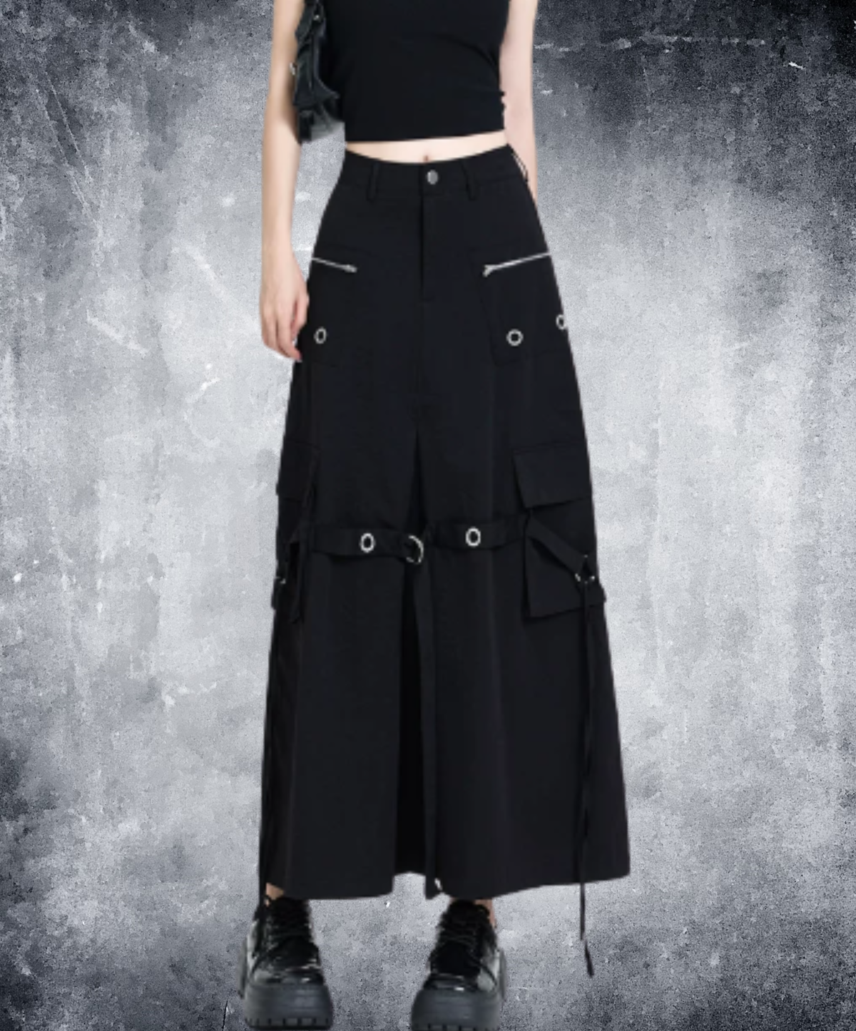 silver zip & eyelet embellishments skirt EN3249