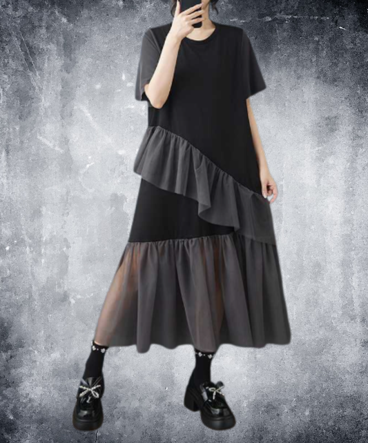 asymmetrical mesh patchwork design t-shirt EN3045