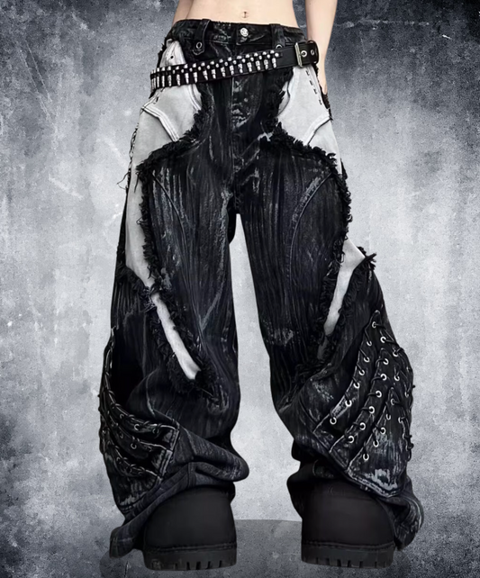 high damage lace up wide pants EN2628