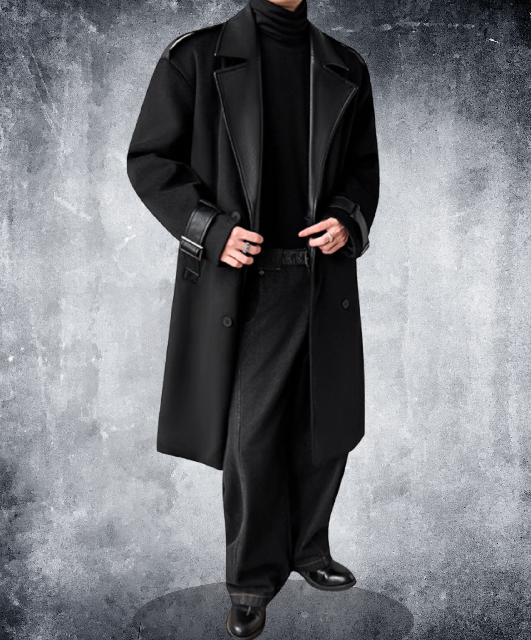 激レア CHRONICLES OF NEVER レザー コート ブラック wool and leather patchwork coat EN2548 – ELNERO