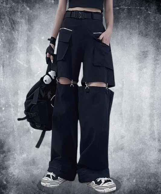 separated metal buttons connected cargo pants EN2799
