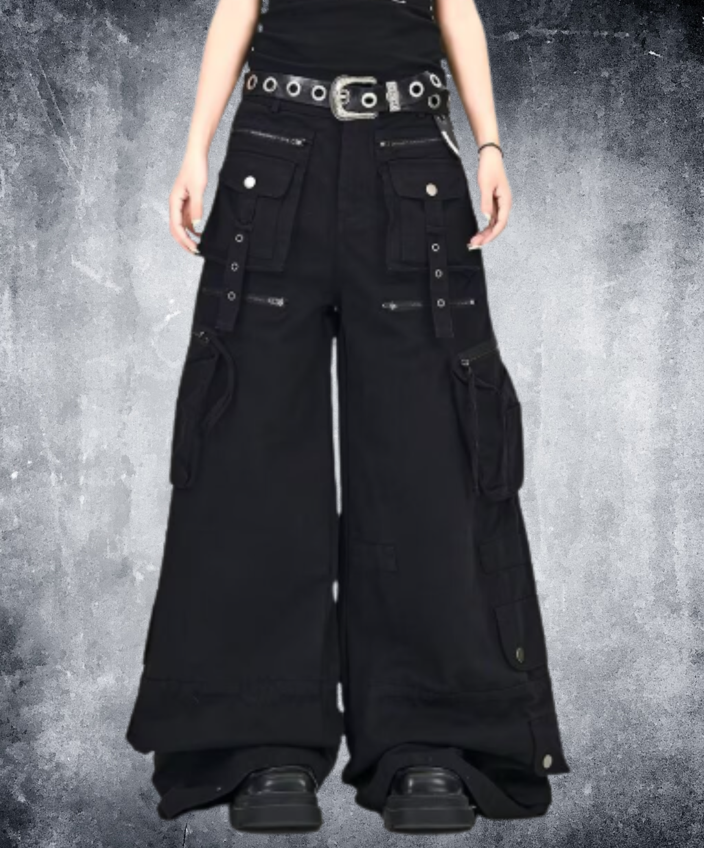 blackwash loose straight hair wide pants EN2911