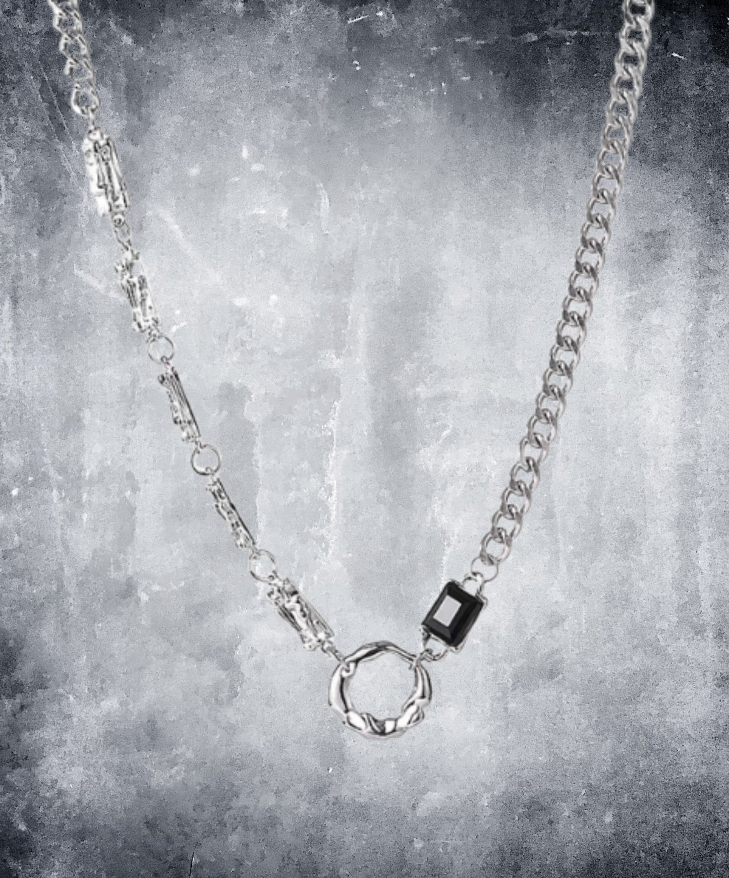 black crystal and titanium chain necklace EN3035