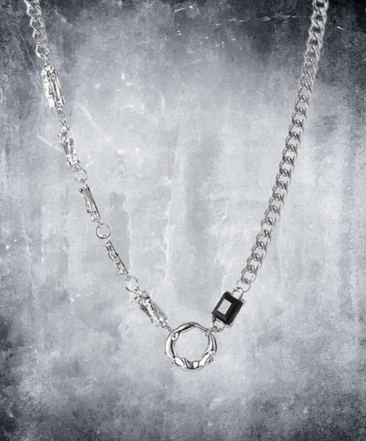 black crystal and titanium chain necklace EN3035