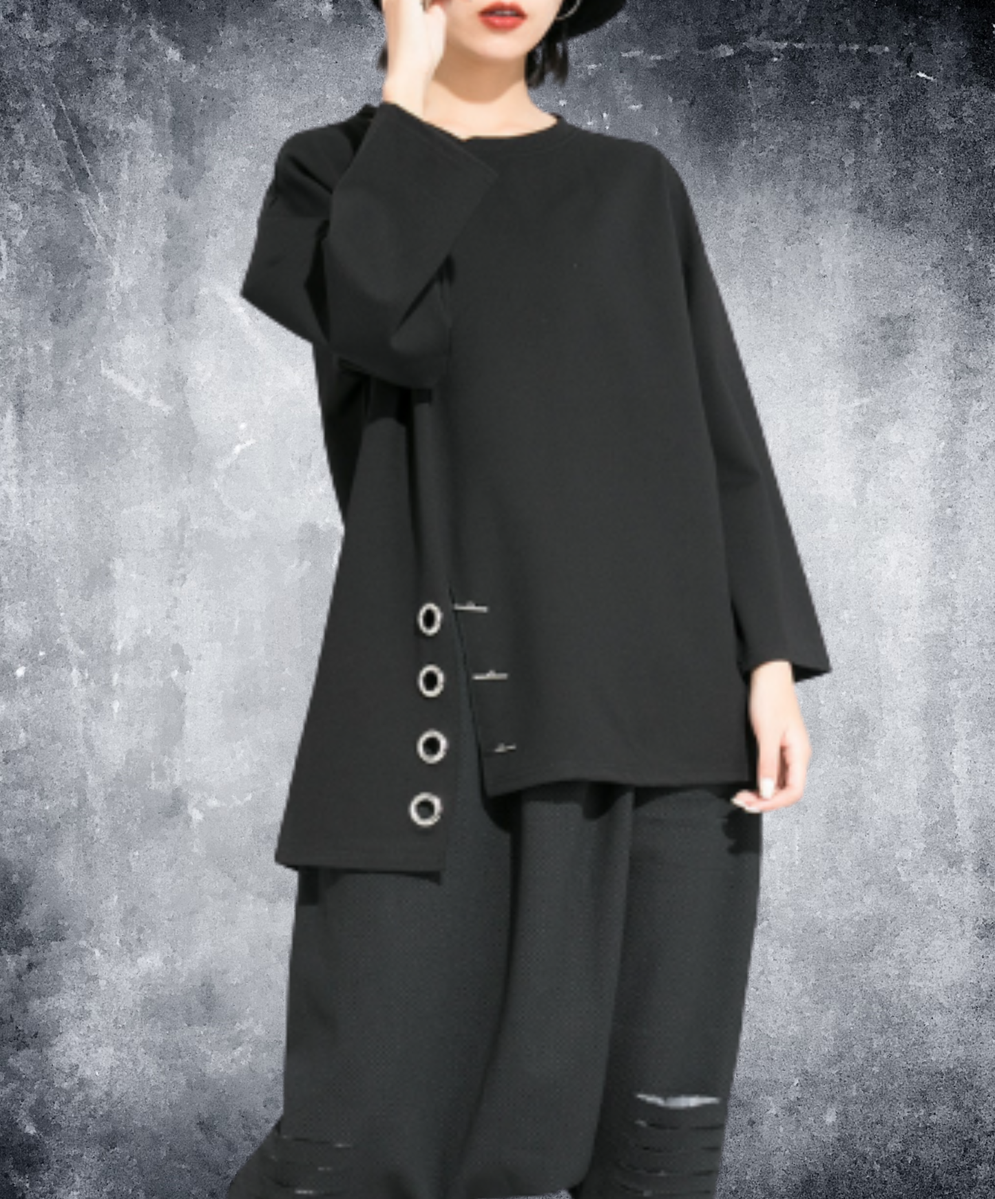 dark asymmetric neckline design t-shirt EN3099