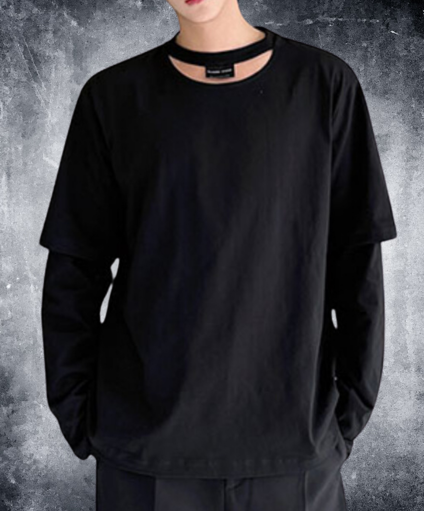 crescent hole layered style long t-shirt EN1804