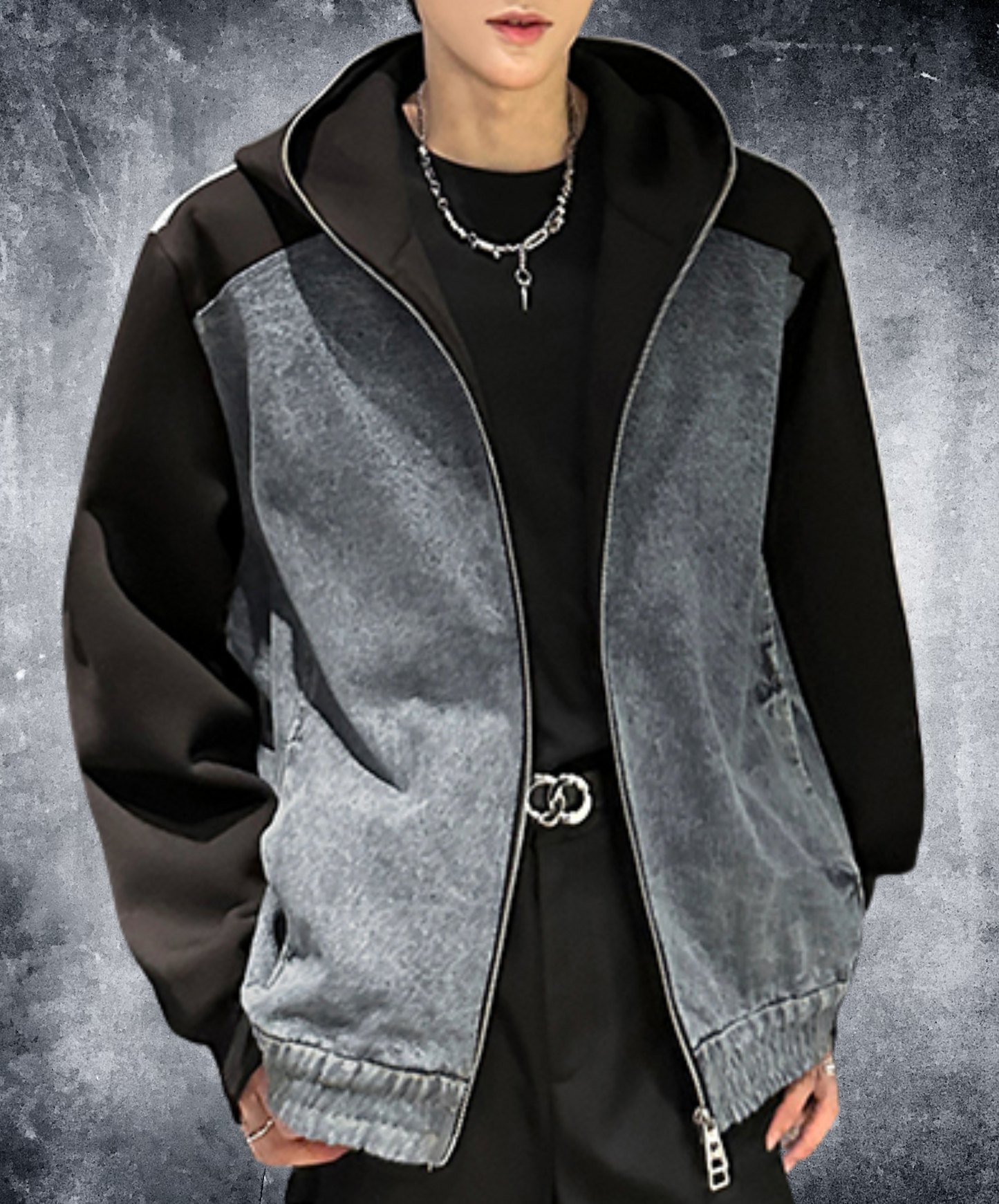 retro denim patchwork hoodie EN2476