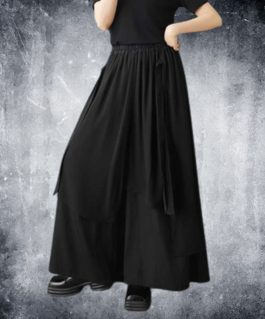 dark asymmetrical chiffon patchwork wide pants EN3062