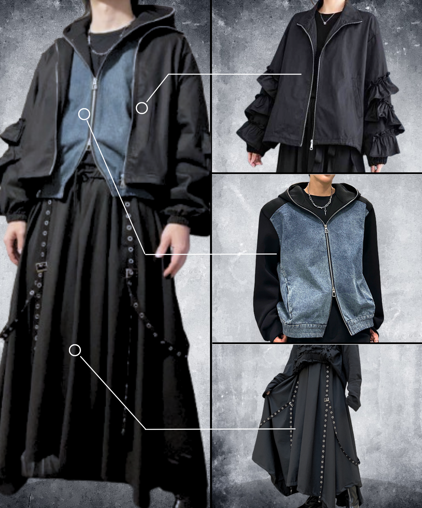 【style83】dark mode outfit set EN2584（jacket + hoodie + pants set）