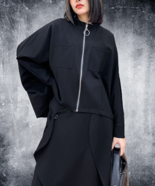 ring-zipper poncho style sweatshirt EN3117