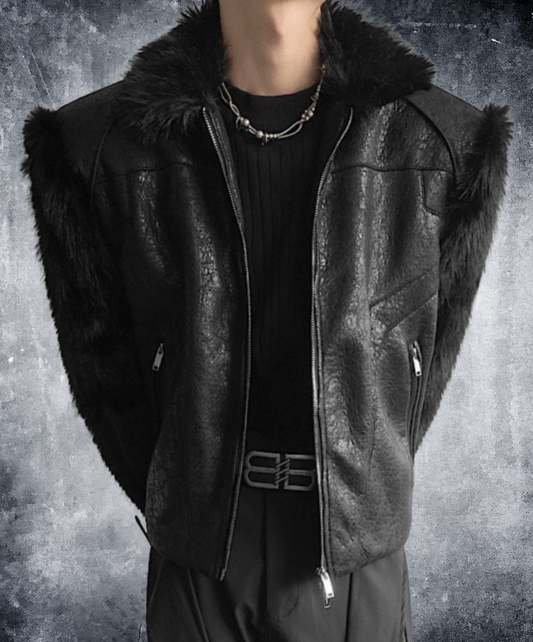 patchwork fur shorts jacket EN2530