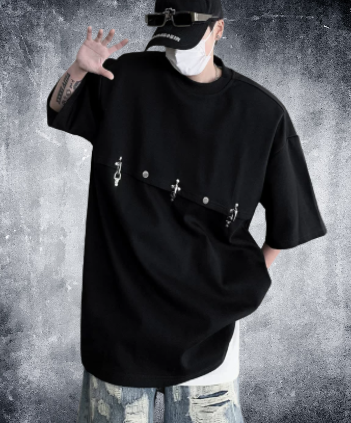 airplane-shaped buckle connector t-shirt EN2926