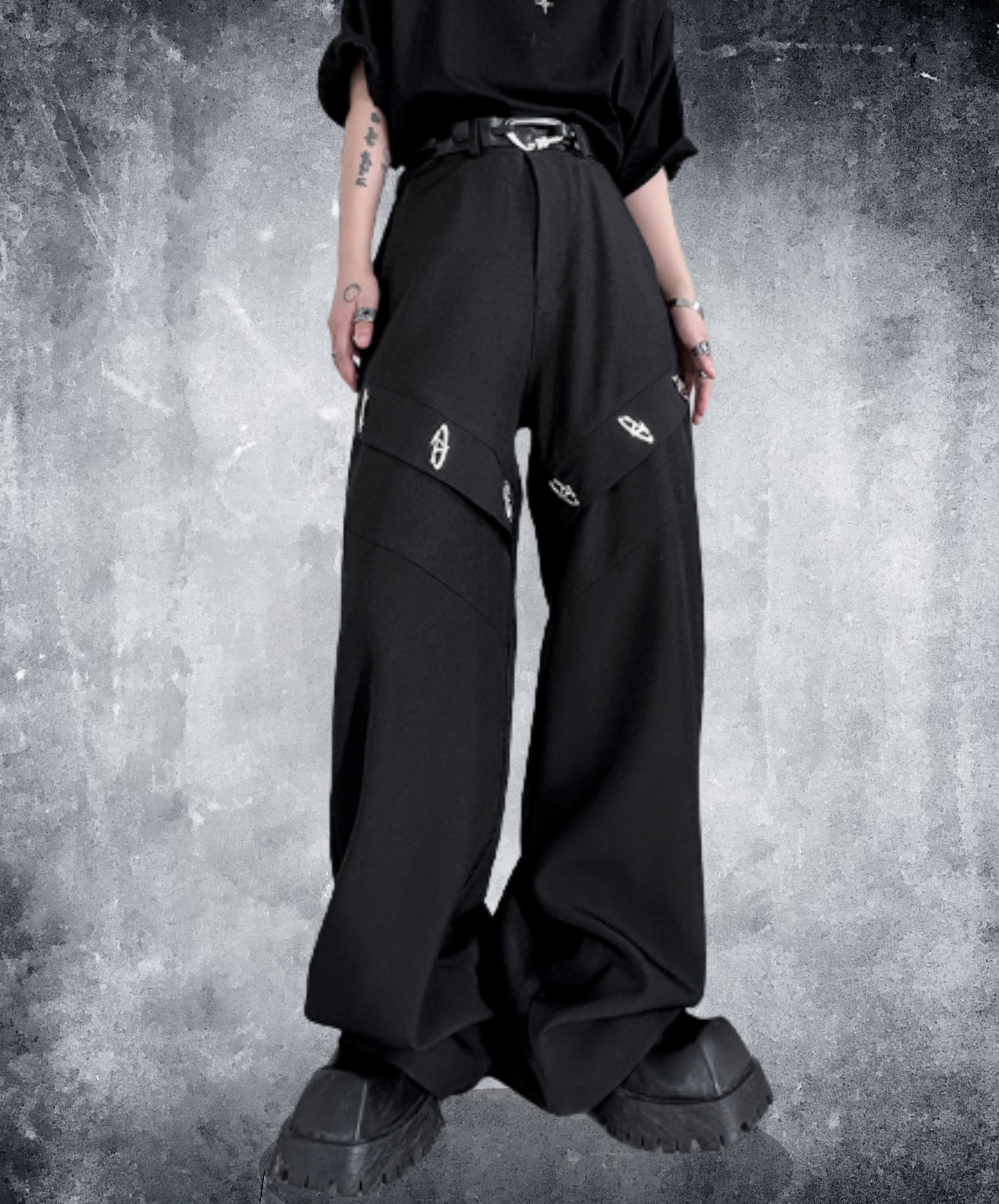 dark metal decorative lines wide pants EN2000