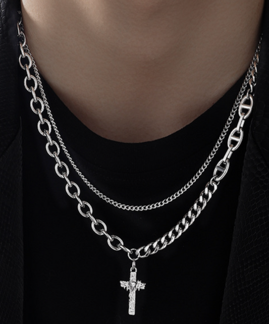 double chain cross top necklace EN2345