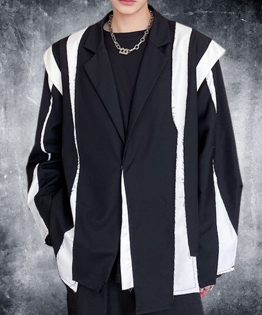 monotone patchwork with fuzzing jacket EN2695