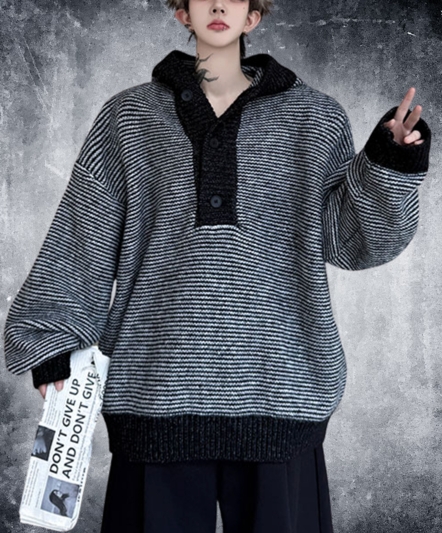 color block border relax hoodie EN2523