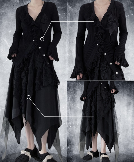 【style47】dark mode outfit set EN1624（cardigan +skirt set）