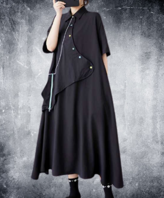 dark fake two-piece asymmetrical design long shirt EN3060