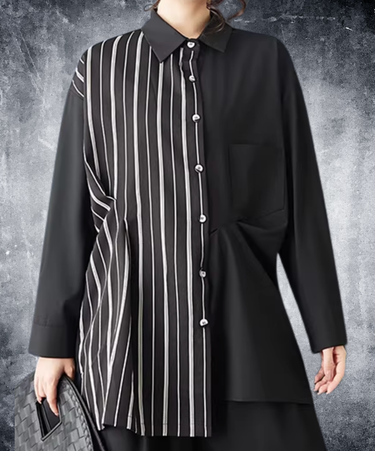dark striped patchwork mid-length shirt EN2797