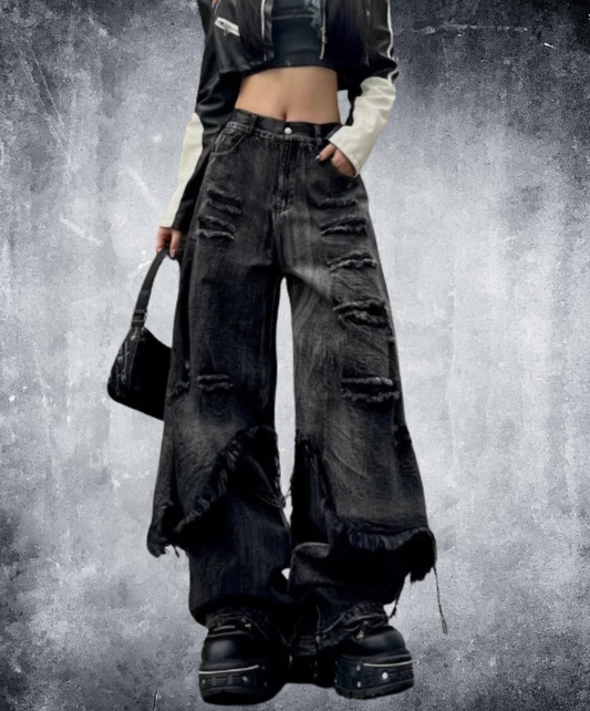 distressed finish with a layered look wide pants EN3173