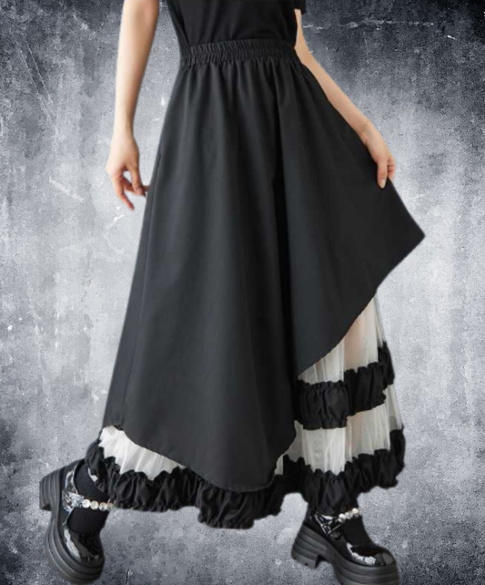 asymmetric style combining tulle and ruffles skirt EN3058