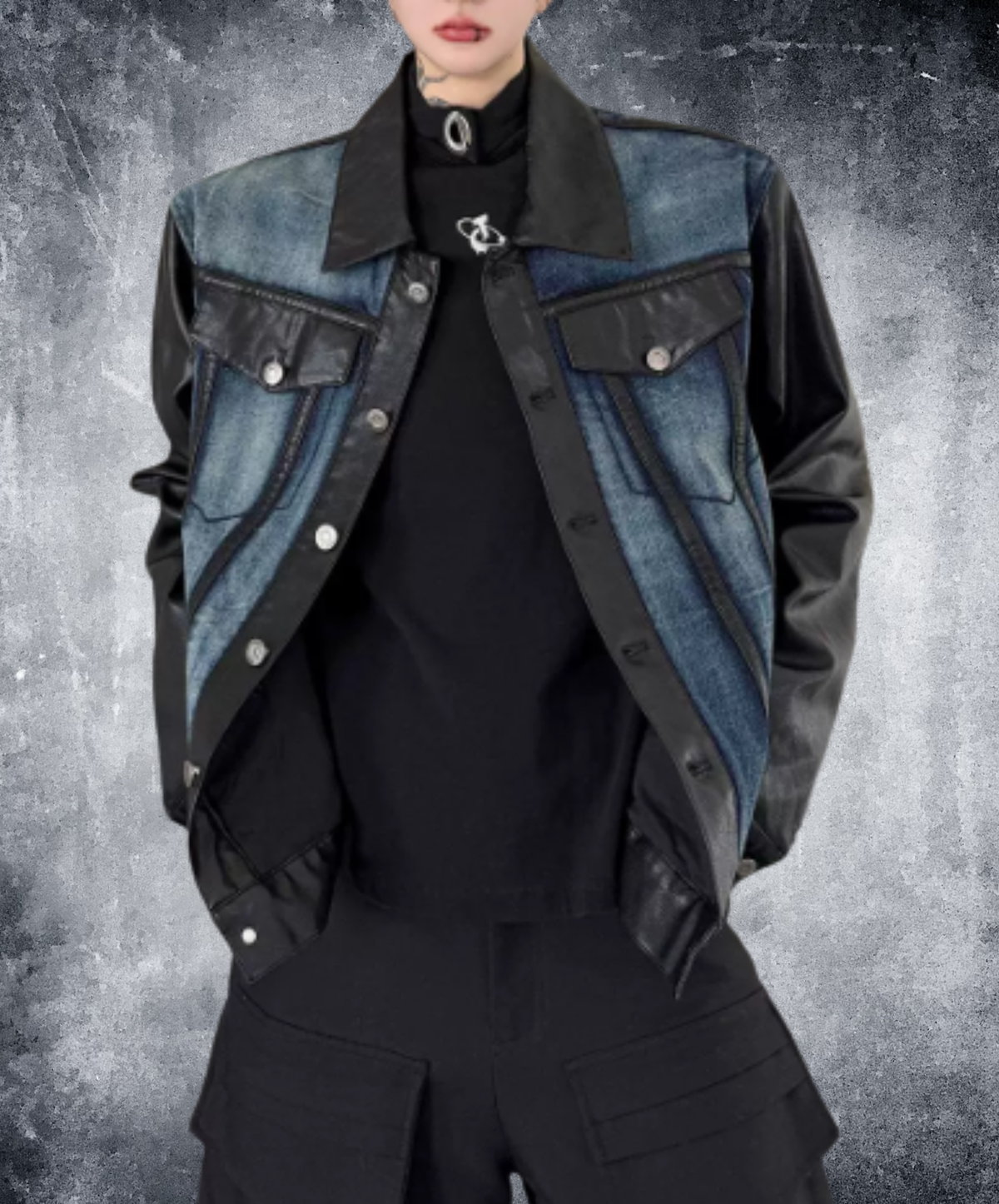 gradient mixed-material paneling jacket EN3240