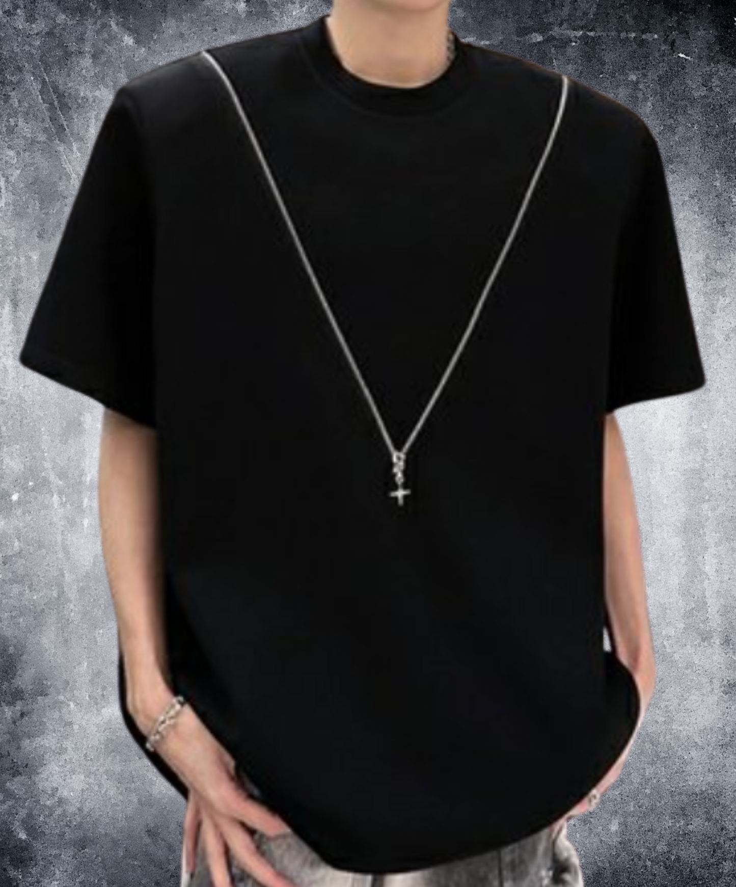 v-shaped zip-up design t-shirt EN2074