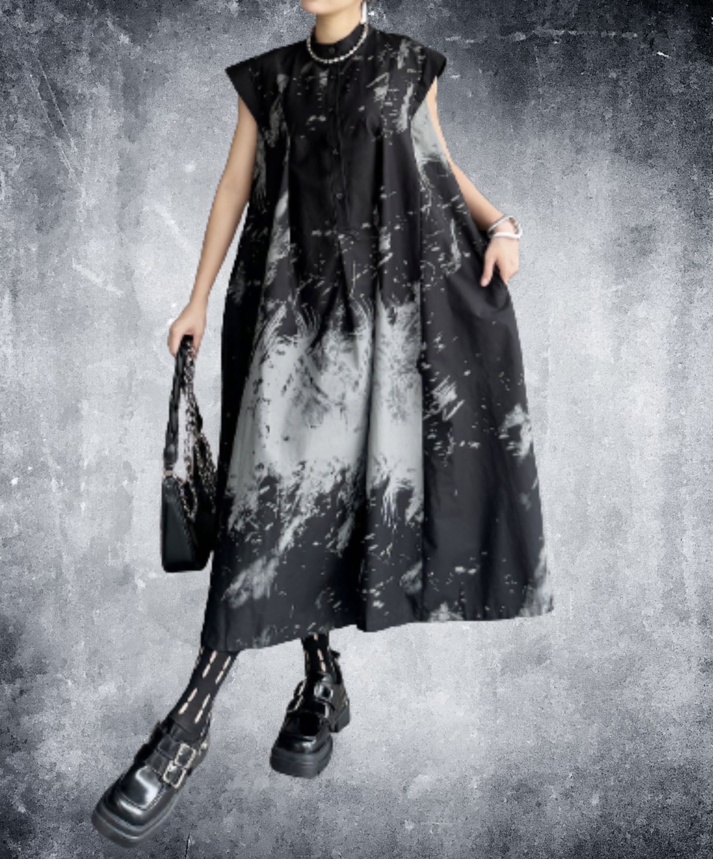 dark retro-print sleeveless top long shirt EN3103