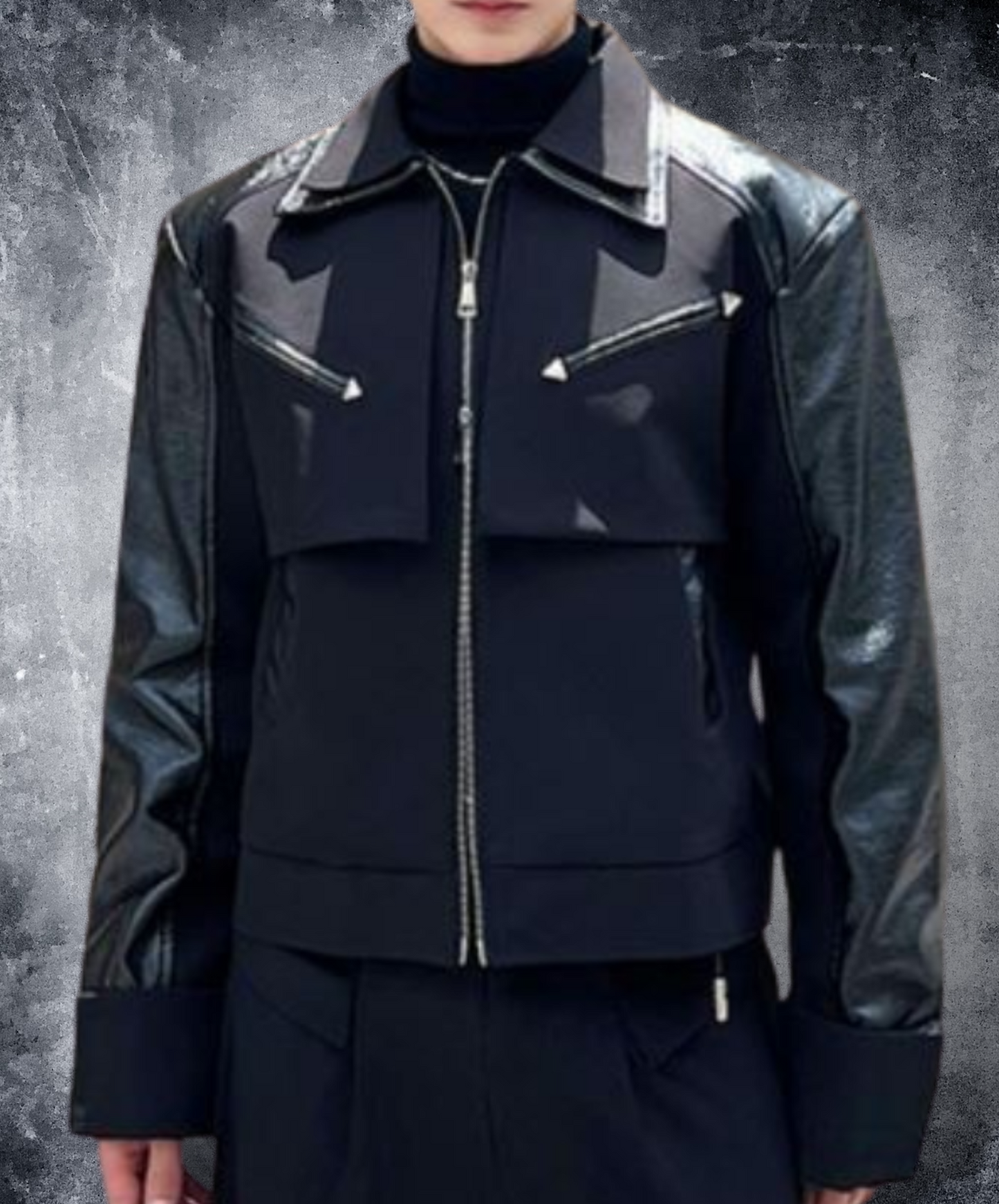 dark double color leather jacket EN1369