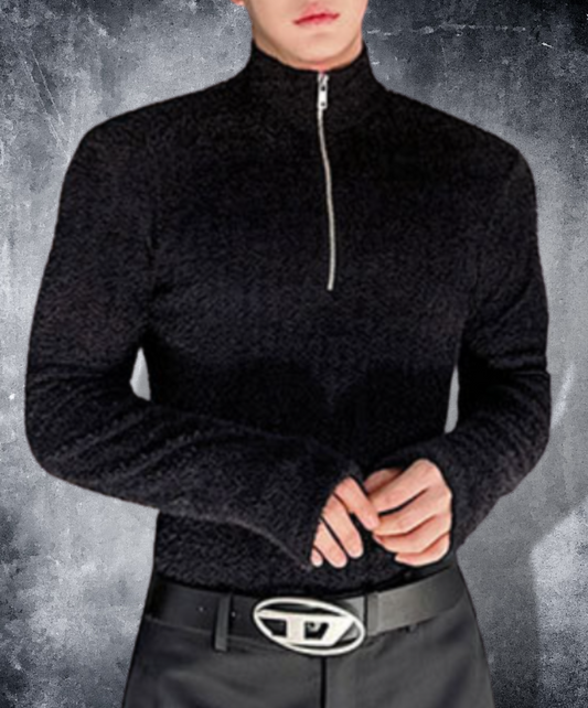dark tight turtleneck zip up sweater EN1475
