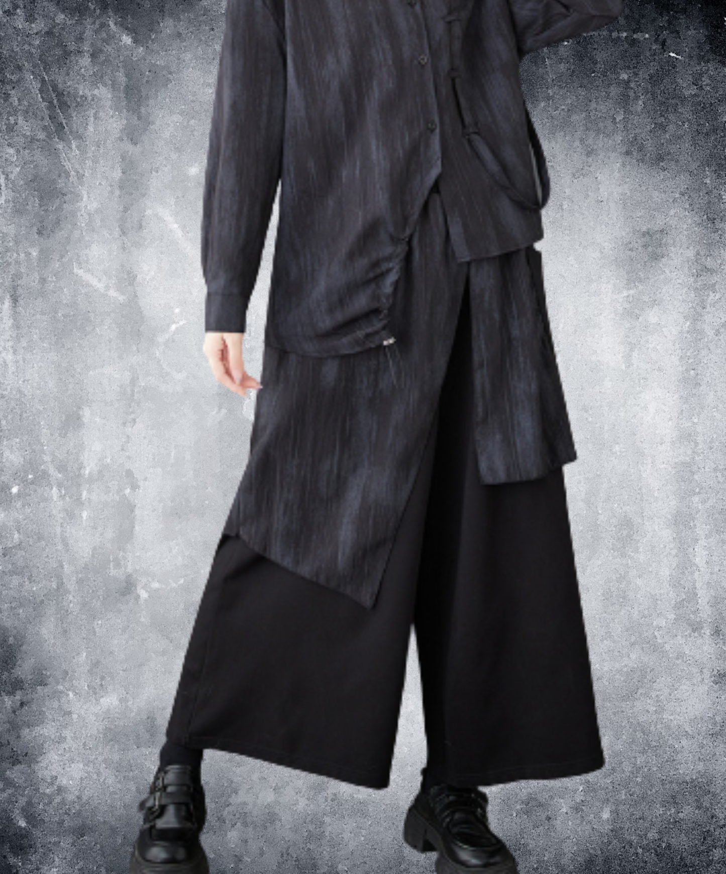 dark simple relaxed straight-leg fit wide pants EN3041