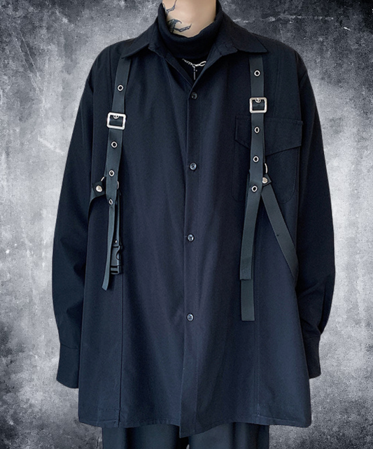 dark buckle belt decoration shirt EN2842