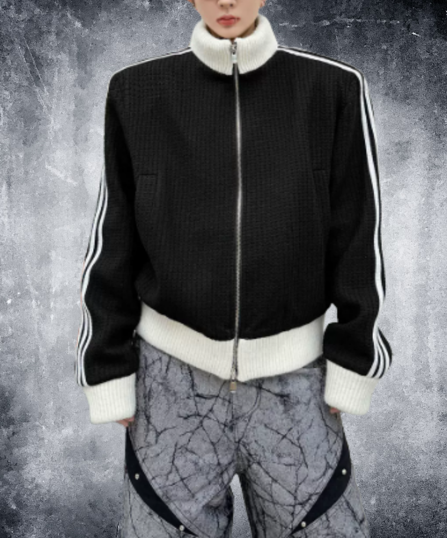 stand-collar sporty style with side stripes jacket EN3159