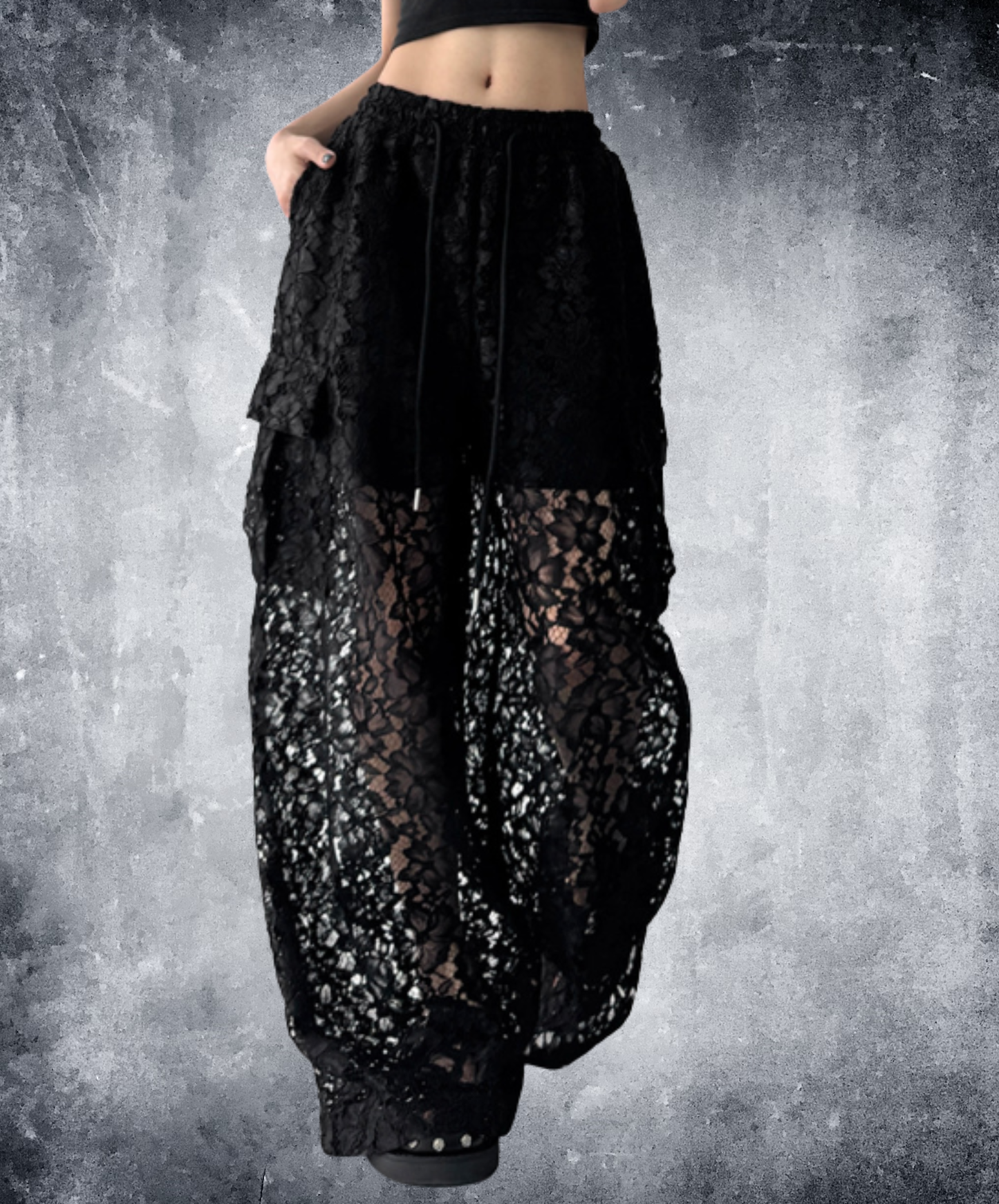 casual sheer lace style wide pants EN3105
